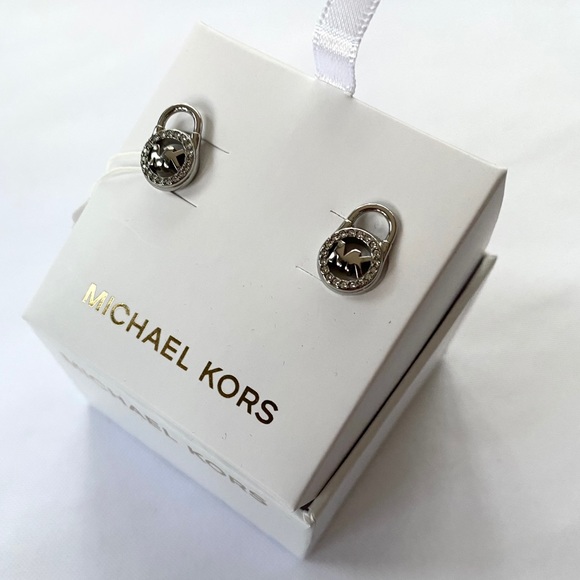 NWT authentic MK silver tone pave lock Earrings - Picture 4 of 7